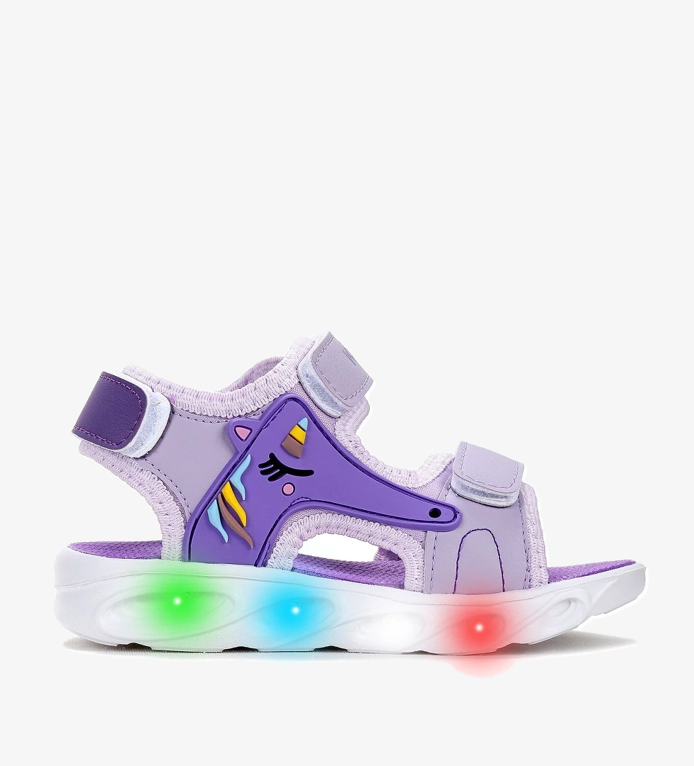Unicorn Günlük Işıklı Cırtlı Kız Bebek Sandalet Ayakkabı Lila