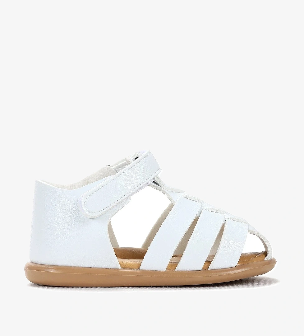 Lonpe İlk Adım Cırtlı Erkek Bebek Sandalet Beyaz