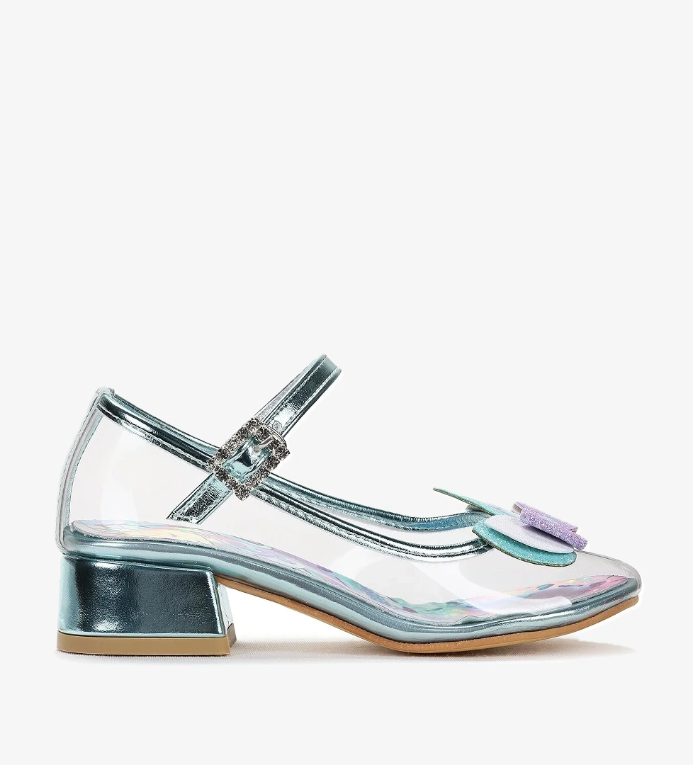 Unicorn Kız Çocuk Topuklu Abiye Şeffaf Ayakkabı Su Yeşili