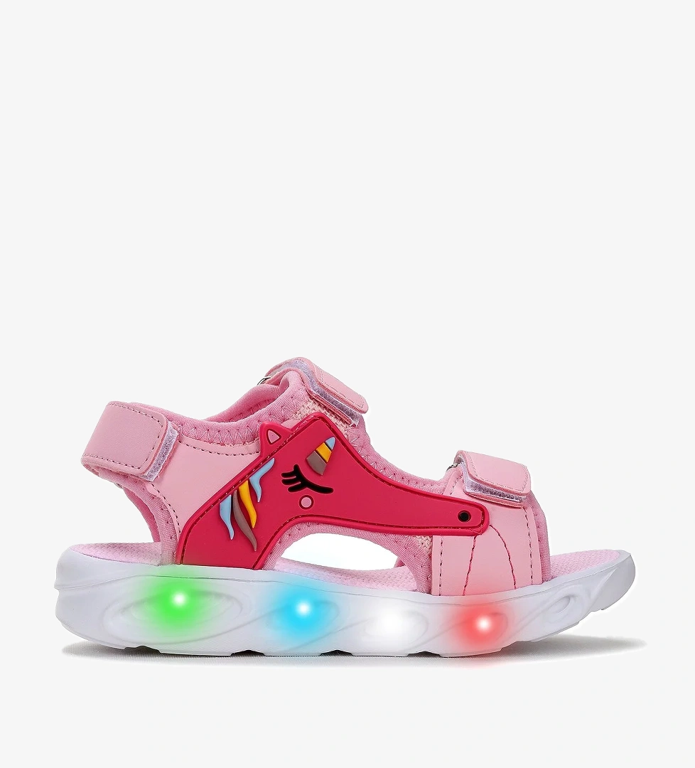 Unicorn Günlük Işıklı Cırtlı Kız Çocuk Sandalet Ayakkabı Pembe