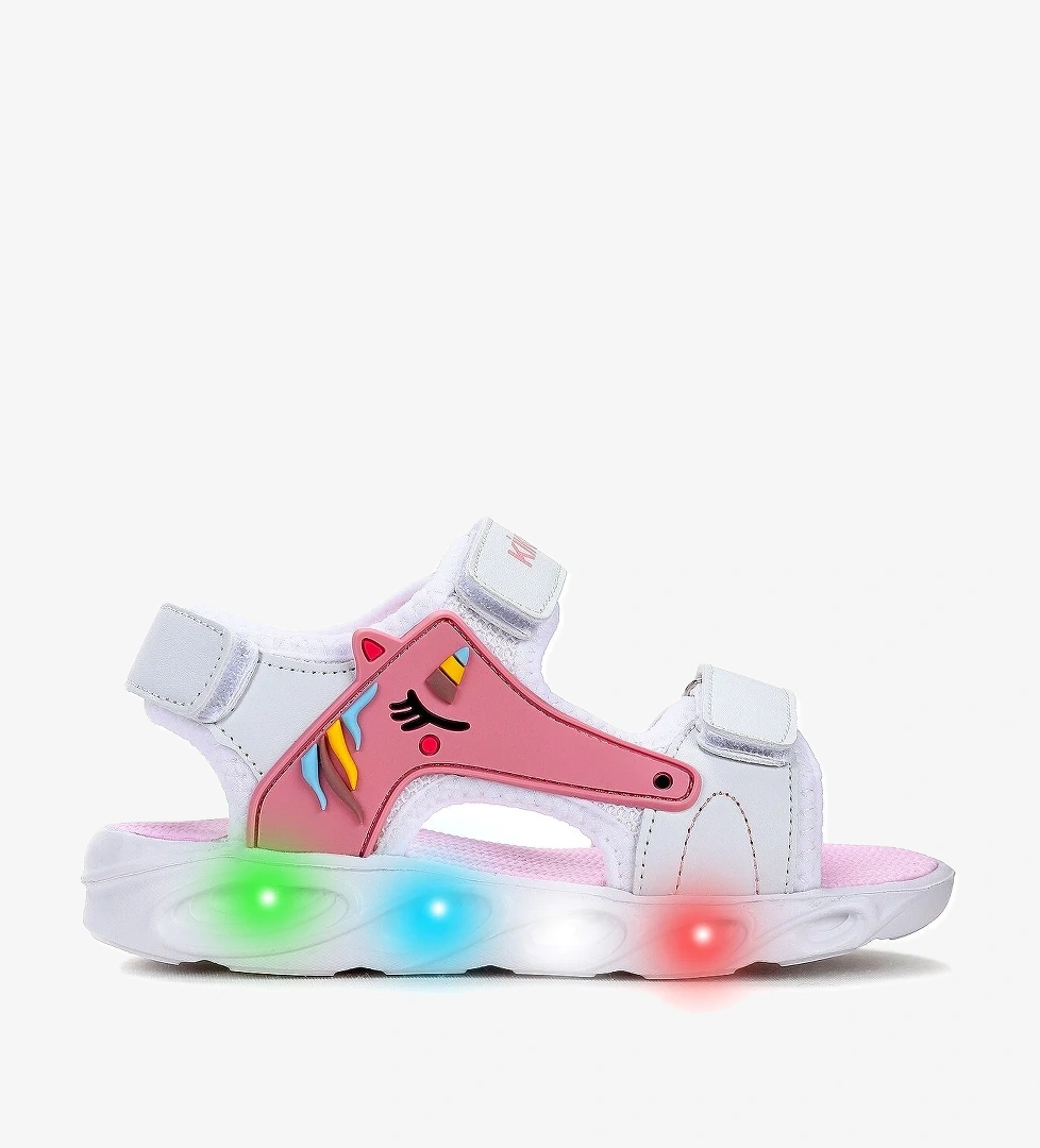 Unicorn Günlük Işıklı Cırtlı Kız Çocuk Sandalet Ayakkabı Beyaz - Pudra