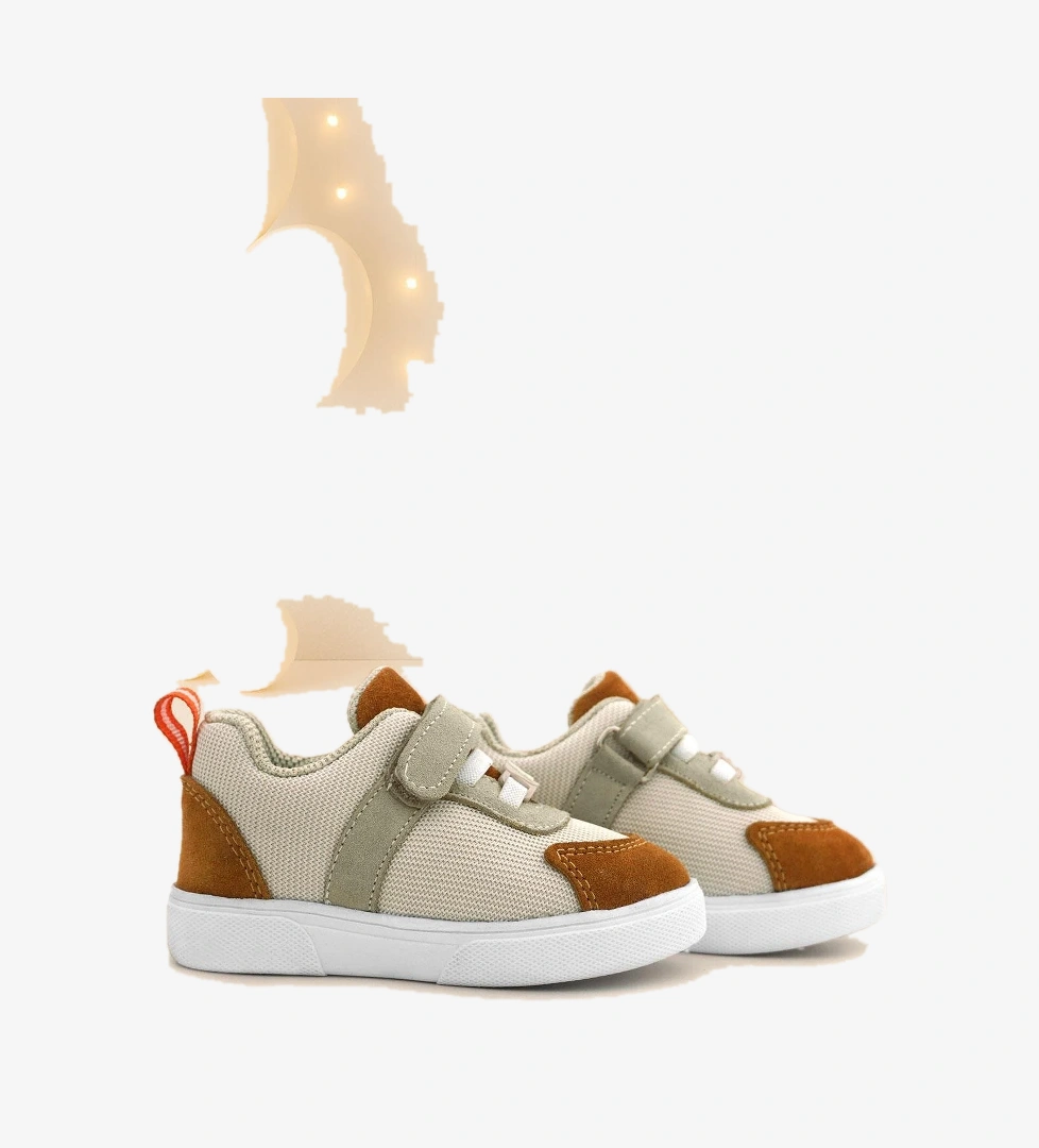 Rakerplus Hakiki Deri Krem Taba Cırtlı Bebek Ayakkabı model görseli