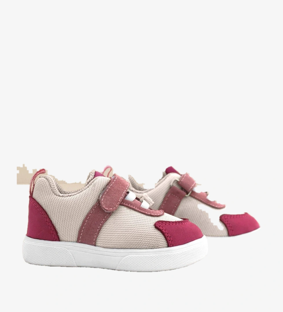 Rakerplus Hakiki Deri Pembe Krem Cırtlı Kız Bebek Ayakkabı model görseli