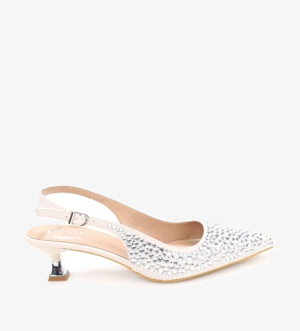 Pisagor Ps-31990 4,5 Cm Topuklu Kadın Taşlı Arkası Açık Stiletto Abiye Ayakkabı - Görsel 1