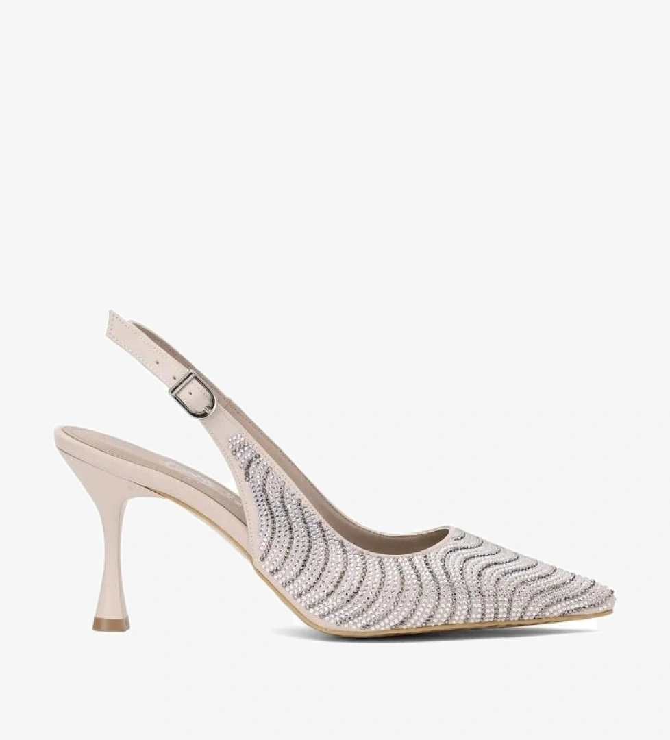 Pisagor Ps-32340 Cm Topuklu Kadın Taşlı Arkası Açık Stiletto Abiye Ayakkabı