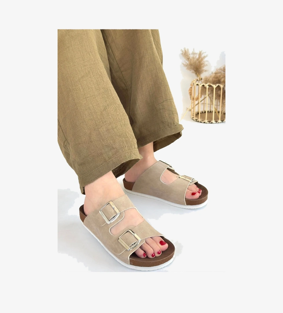 Pabucmarketi Ten Nubuk Kadın Düz Terlik model görseli