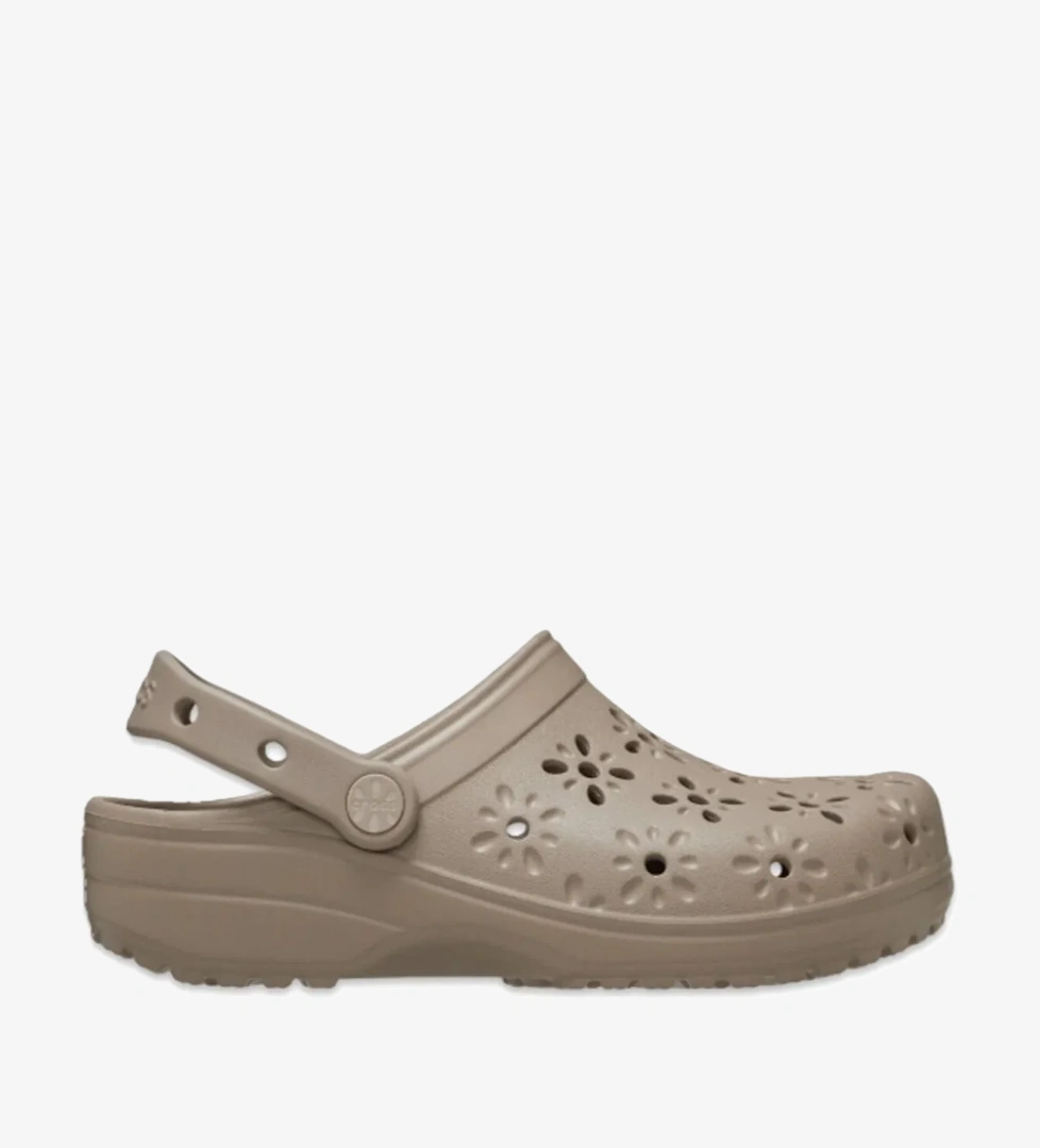 Classic Floral Cut Out Clog Kadın Terlik Kahverengi