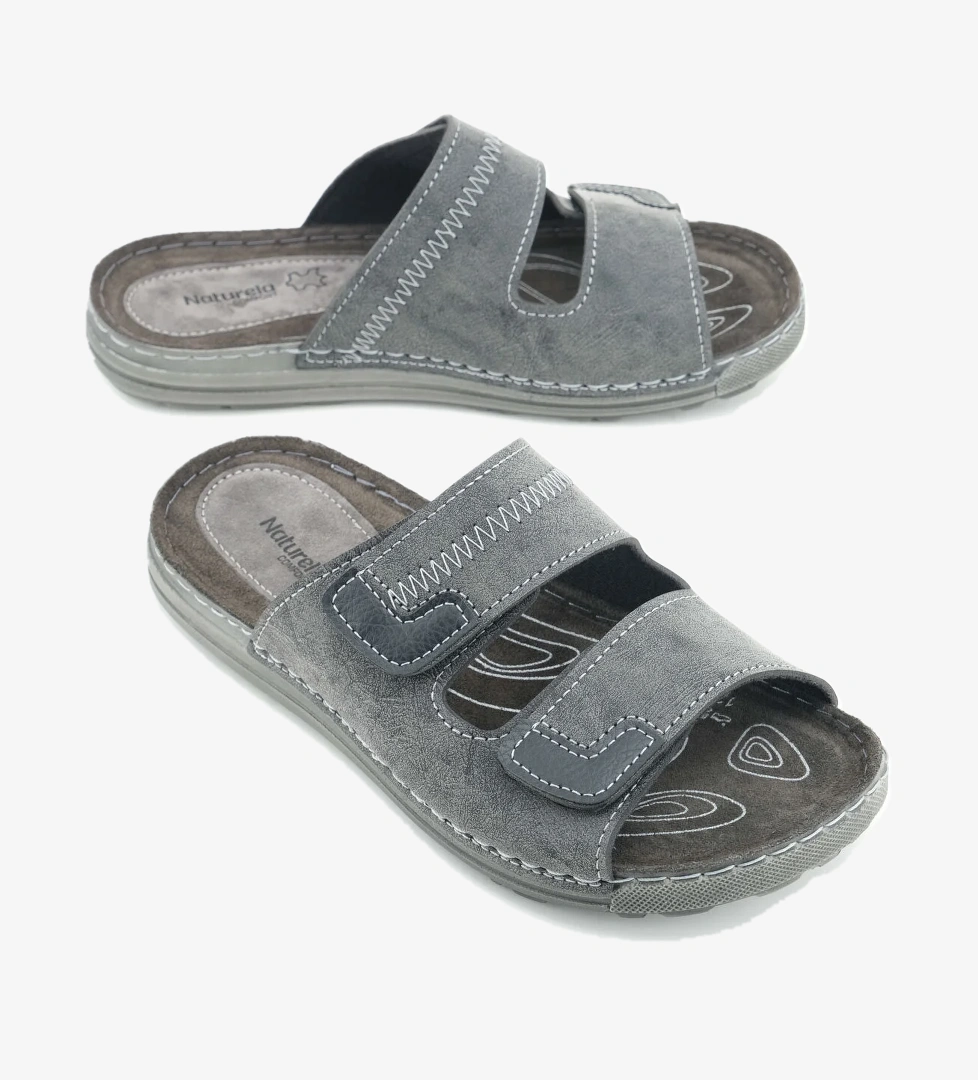 Naturela Comfort Erkek Yazlık İç Taban Hakiki Deri Çift Cırtlı Ayarlanabilir Rahat Taban Günlük Terlik - Görsel 1