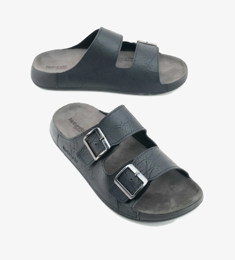 Naturela Comfort Erkek Yazlık Suni Deri Çift Toka Ayarlanabilir Rahat Taban Günlük Terlik - Görsel 1