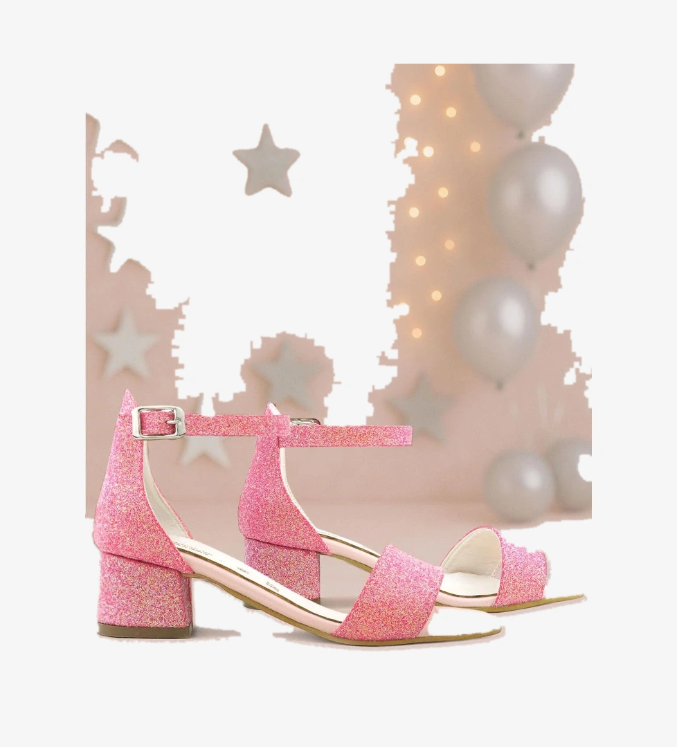 Hapshoe Kids Lilo Simli Fuşya Pembe Tek Bantlı Kız Çocuk Topuklu Abiye Ayakkabı model görseli