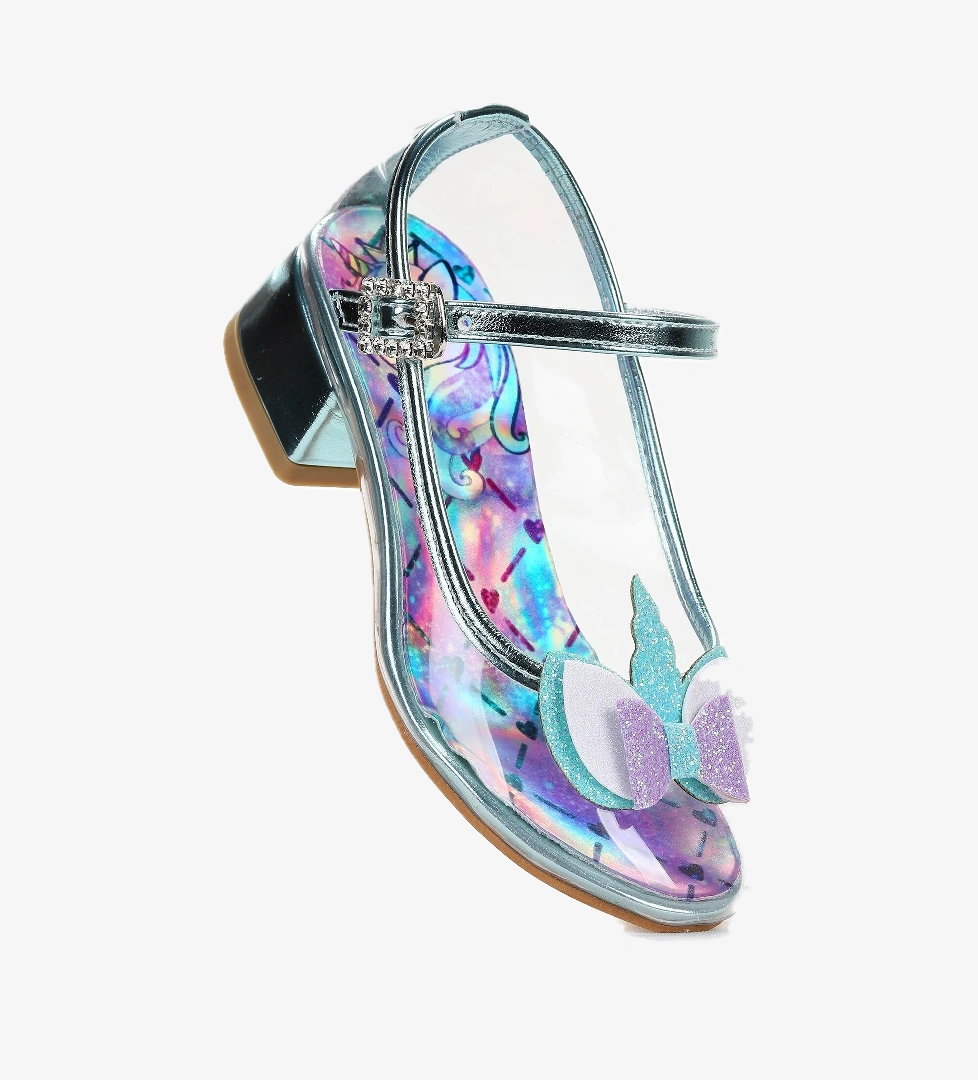 Unicorn Kız Çocuk Topuklu Abiye Şeffaf Ayakkabı Su Yeşili