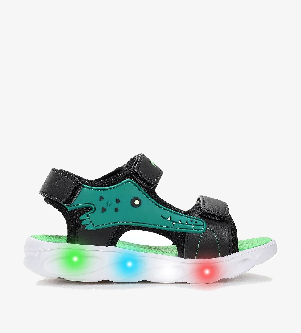 Arnı Günlük Işıklı Cırtlı Erkek Çocuk Sandalet Ayakkabı Siyah