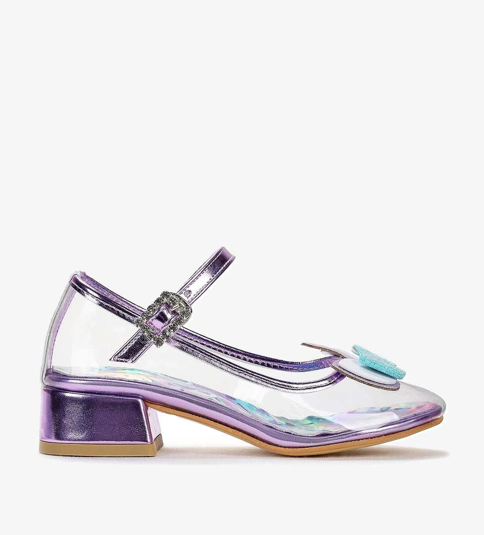 Unicorn Kız Çocuk Topuklu Abiye Şeffaf Ayakkabı Lila - Görsel 1