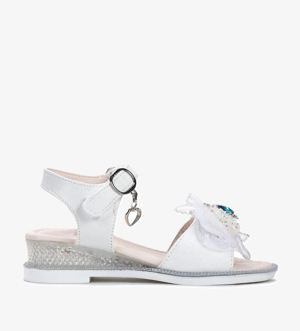 Bufly Fiyonklu Kız Çocuk Sandalet Ayakkabı Beyaz