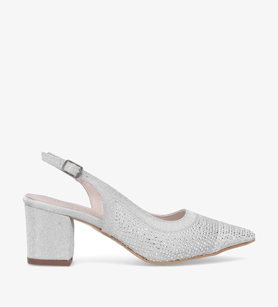 Ayakkabı Fuarı Elit PM309 K4030T Kadın Taşlı Klasik Topuklu Ayakkabı Gümüş model görseli