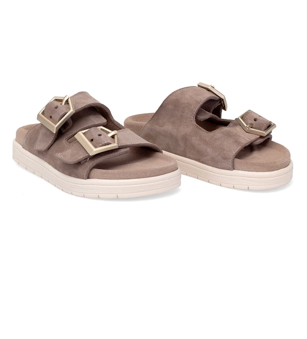 Elit Amoretta Kadın Hakiki Deri Düz Terlik Vizon