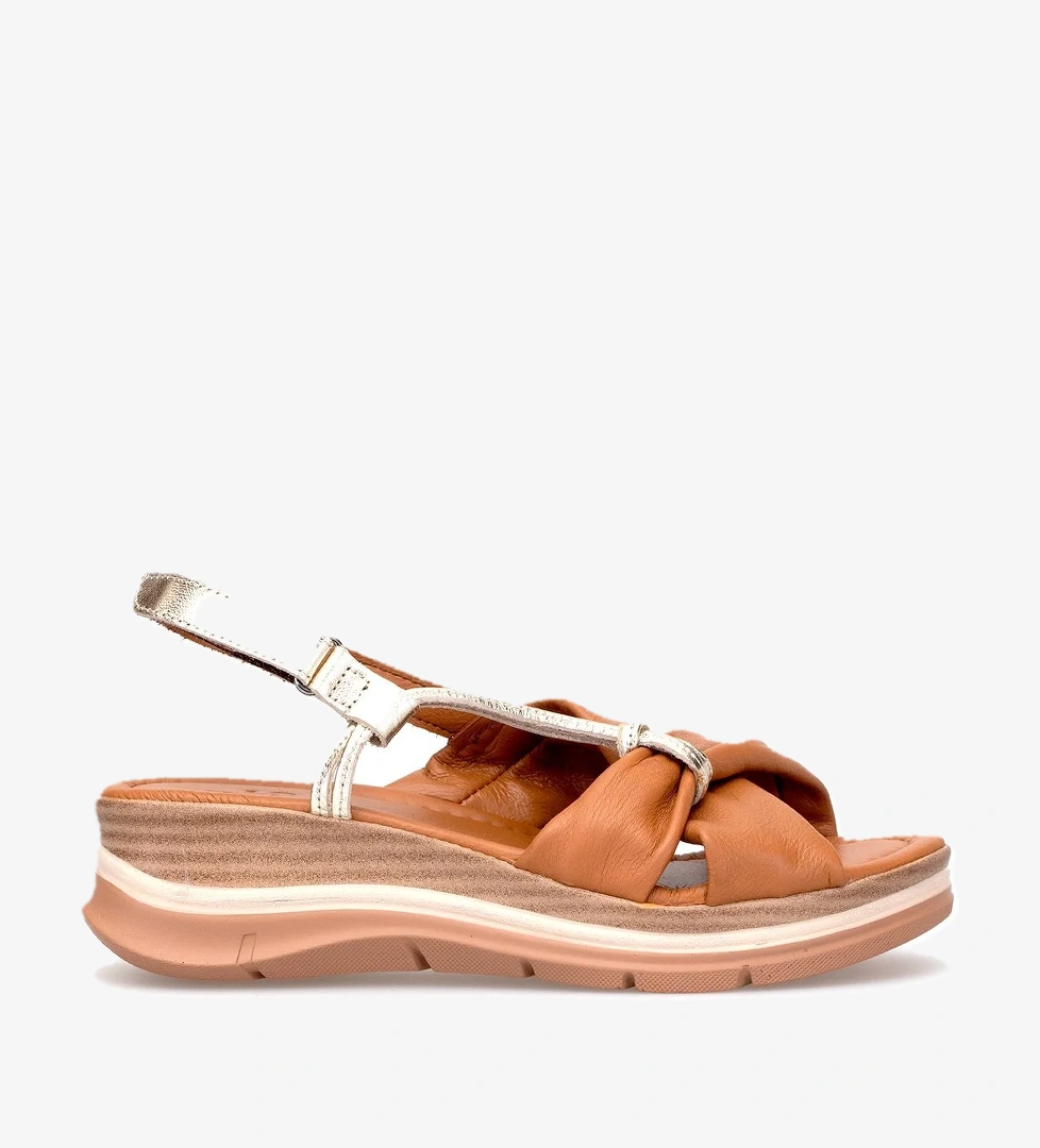 Elit Zeyn 8066 Kadın Hakiki Deri Dolgu Topuk Sandalet Taba