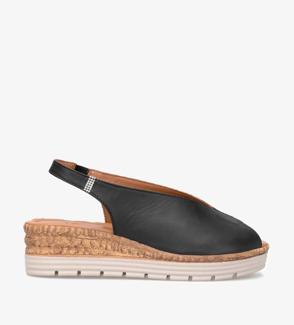 Elit Zeyn8094 Kadın Hakiki Deri Ortopedik Dolgu Topuk Sandalet Siyah - Görsel 1