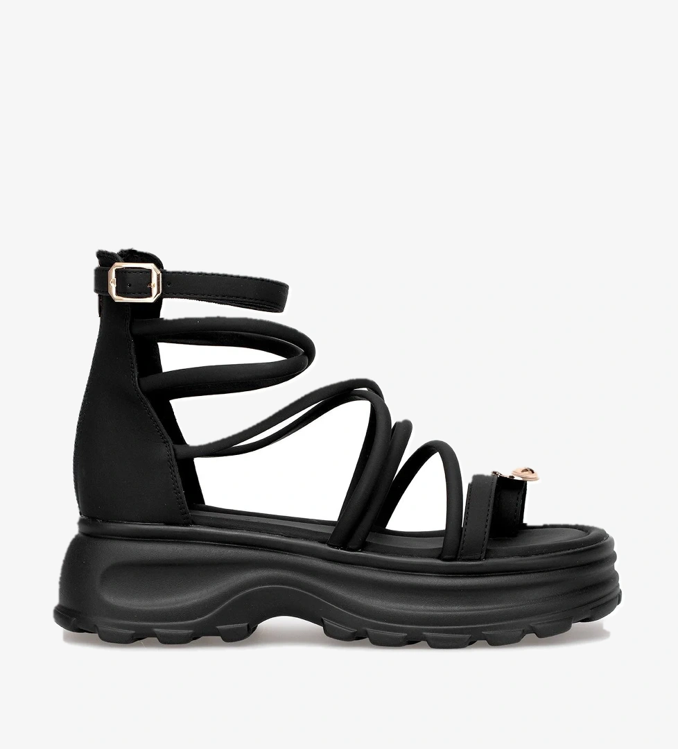 B119 Kadın Hakiki Deri Düz Sandalet Siyah