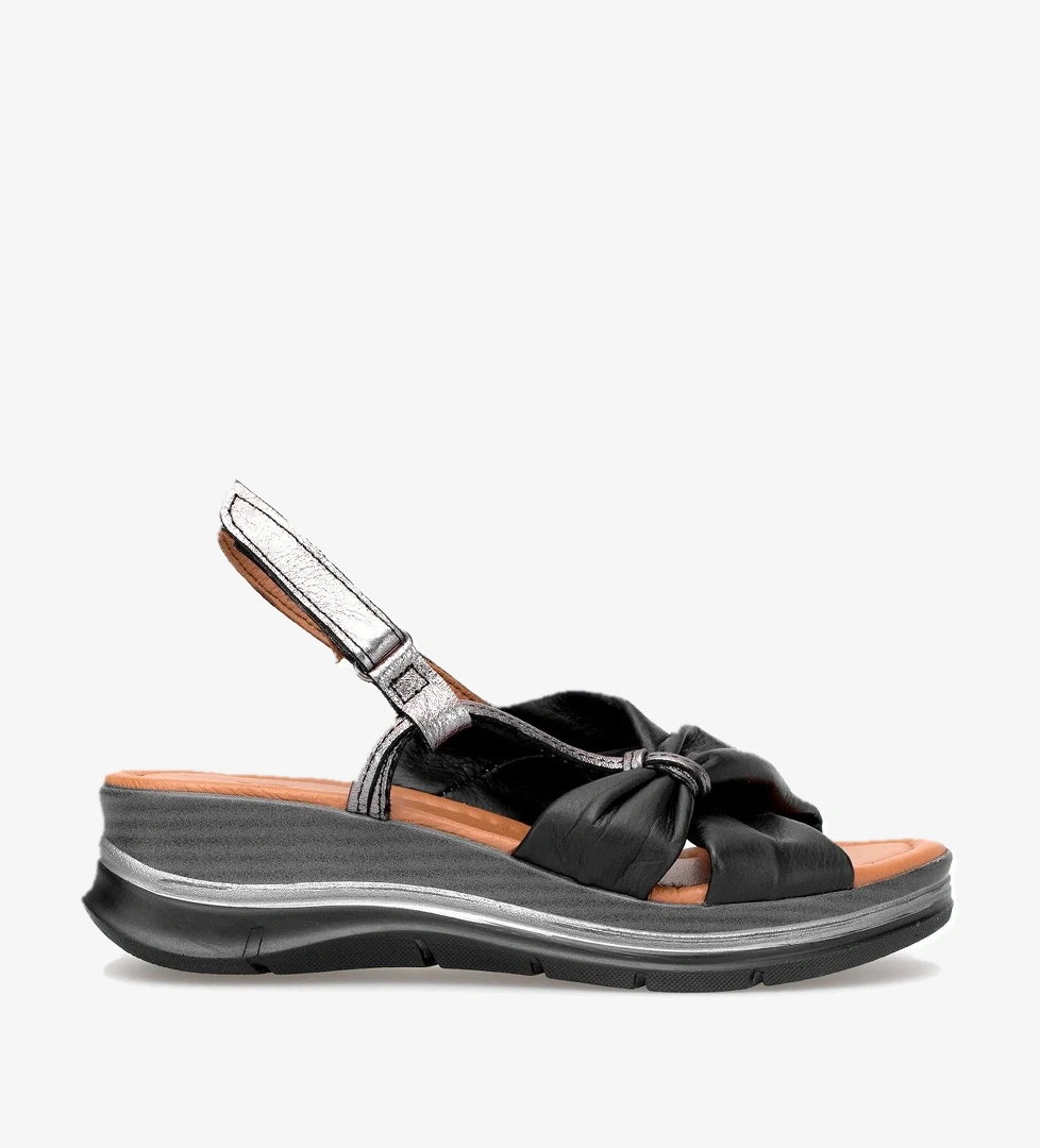 Elit Zeyn 8066 Kadın Hakiki Deri Dolgu Topuk Sandalet Siyah - Görsel 1