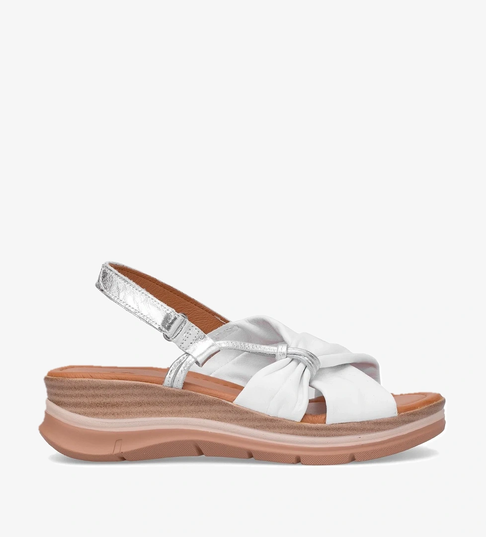 Elit Zeyn 8066 Kadın Hakiki Deri Dolgu Topuk Sandalet Beyaz