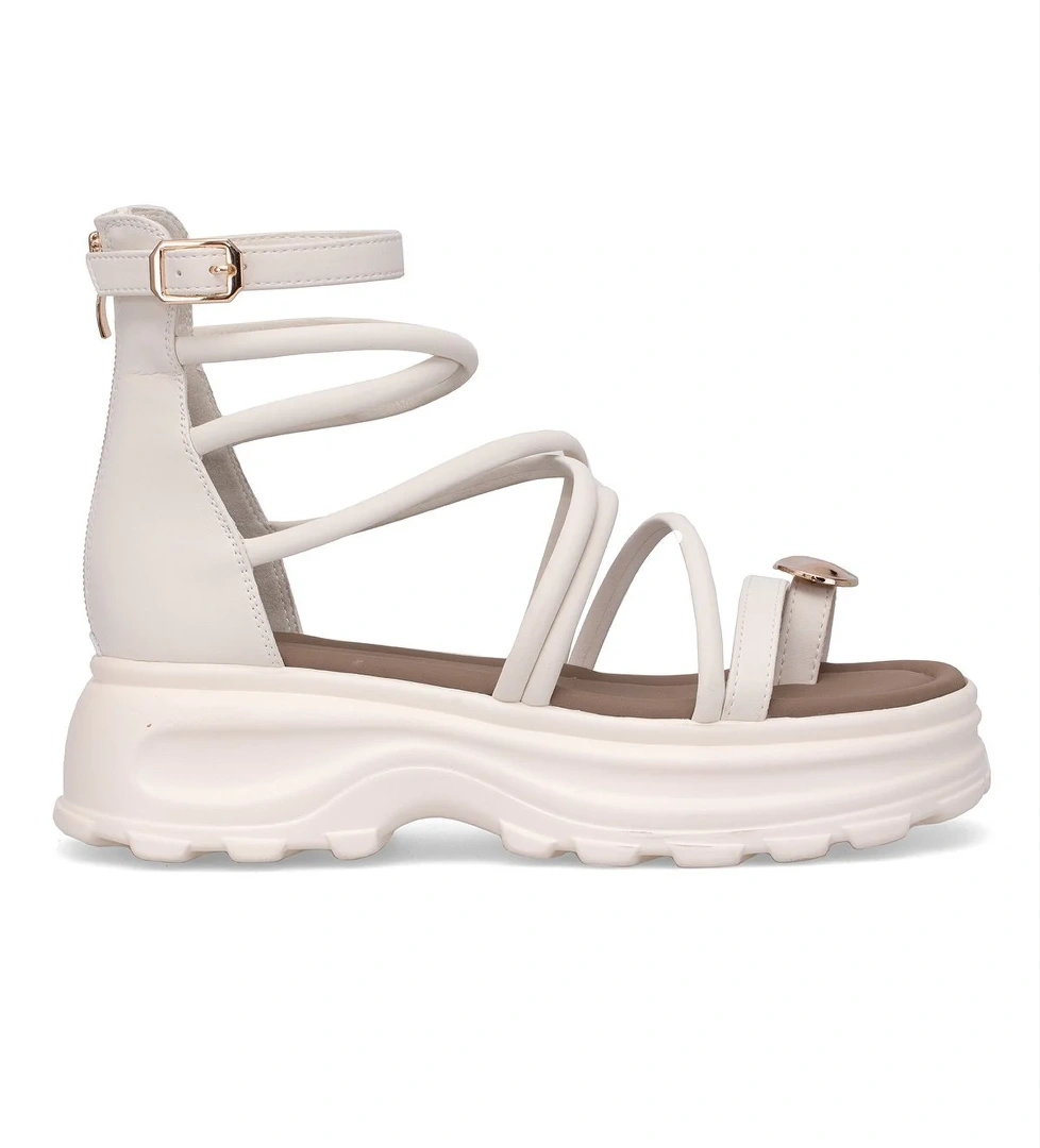 Voyager B119 Kadın Hakiki Deri Düz Sandalet Siyah Krem model görseli