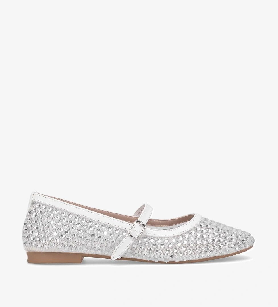 Elit FLS063-300T Kadın Taşlı Babet Beyaz - Görsel 1