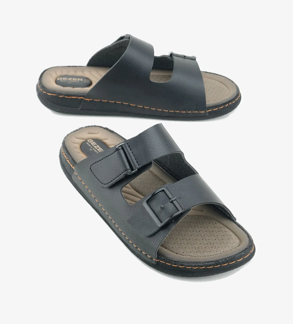 Yazlık Erkek Suni Deri İki Toka Ayarlanabilir Rahat Taban Günlük Terlik - Görsel 1