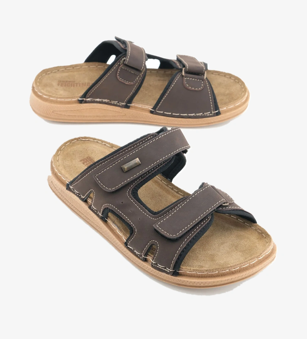 FEICHTINGEN Erkek Yazlık İç Taban Hakiki Deri Çift Cırtlı Ayarlanabilir Rahat Taban Günlük Terlik - Görsel 1