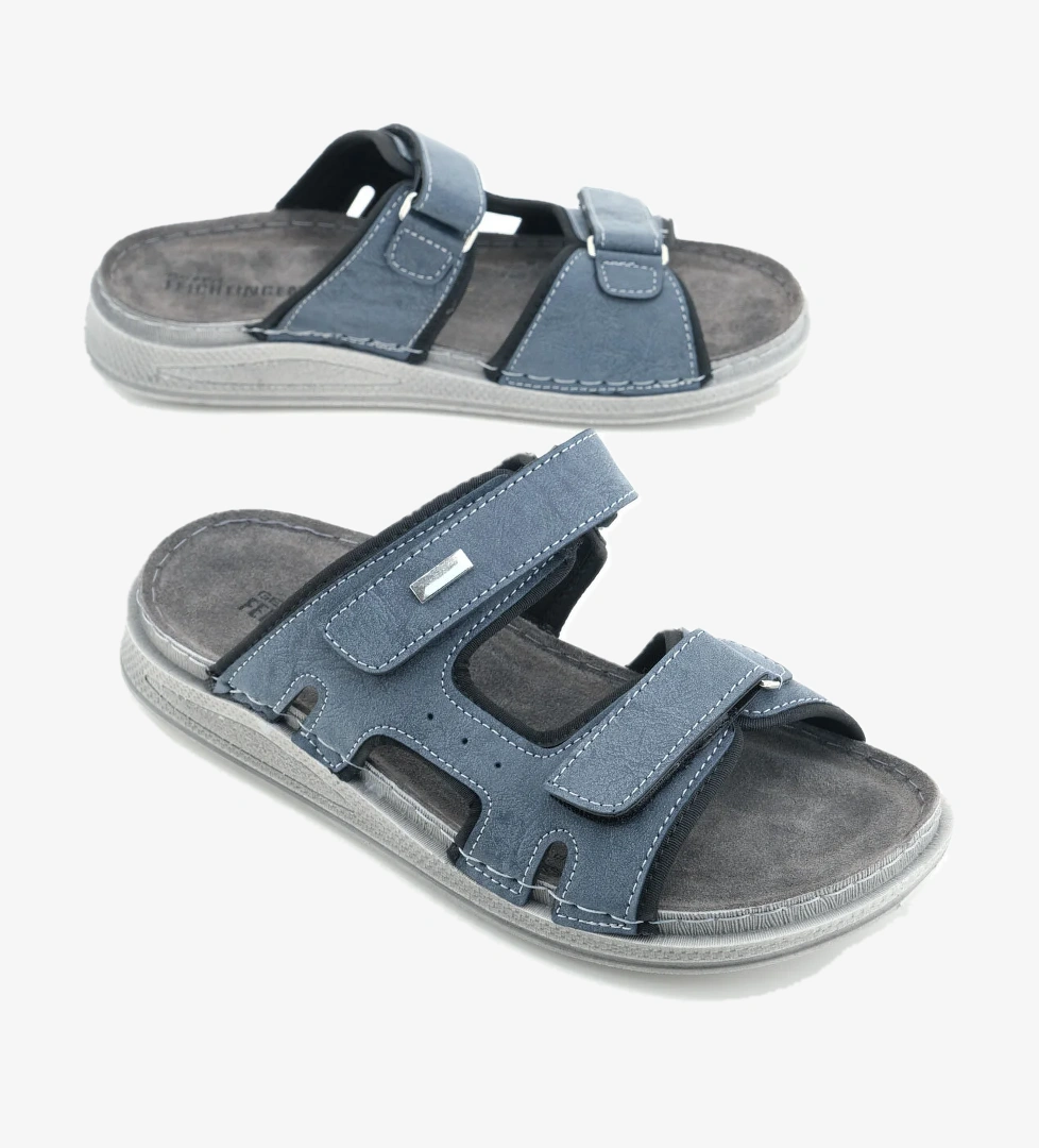 FEICHTINGEN Erkek Yazlık İç Taban Hakiki Deri Çift Cırtlı Ayarlanabilir Rahat Taban Günlük Terlik - Görsel 1