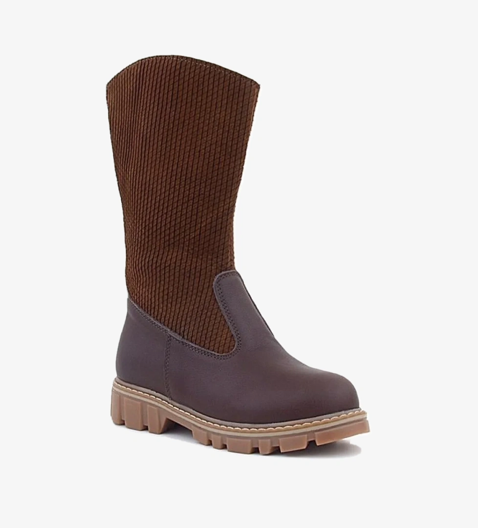 Hakiki Deri Taba Kahve Fermuarlı Uzun Kız Çocuk Çizme - Görsel 1