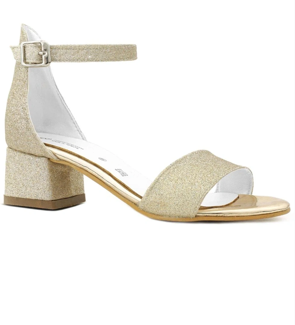 Lilo Simli Altın Tek Bantlı Kız Çocuk Topuklu Abiye Ayakkabı - Görsel 1