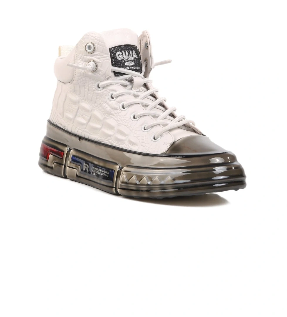 Guja Siyah Beyaz Hakiki Deri Bilek Boy Erkek Sneaker model görseli