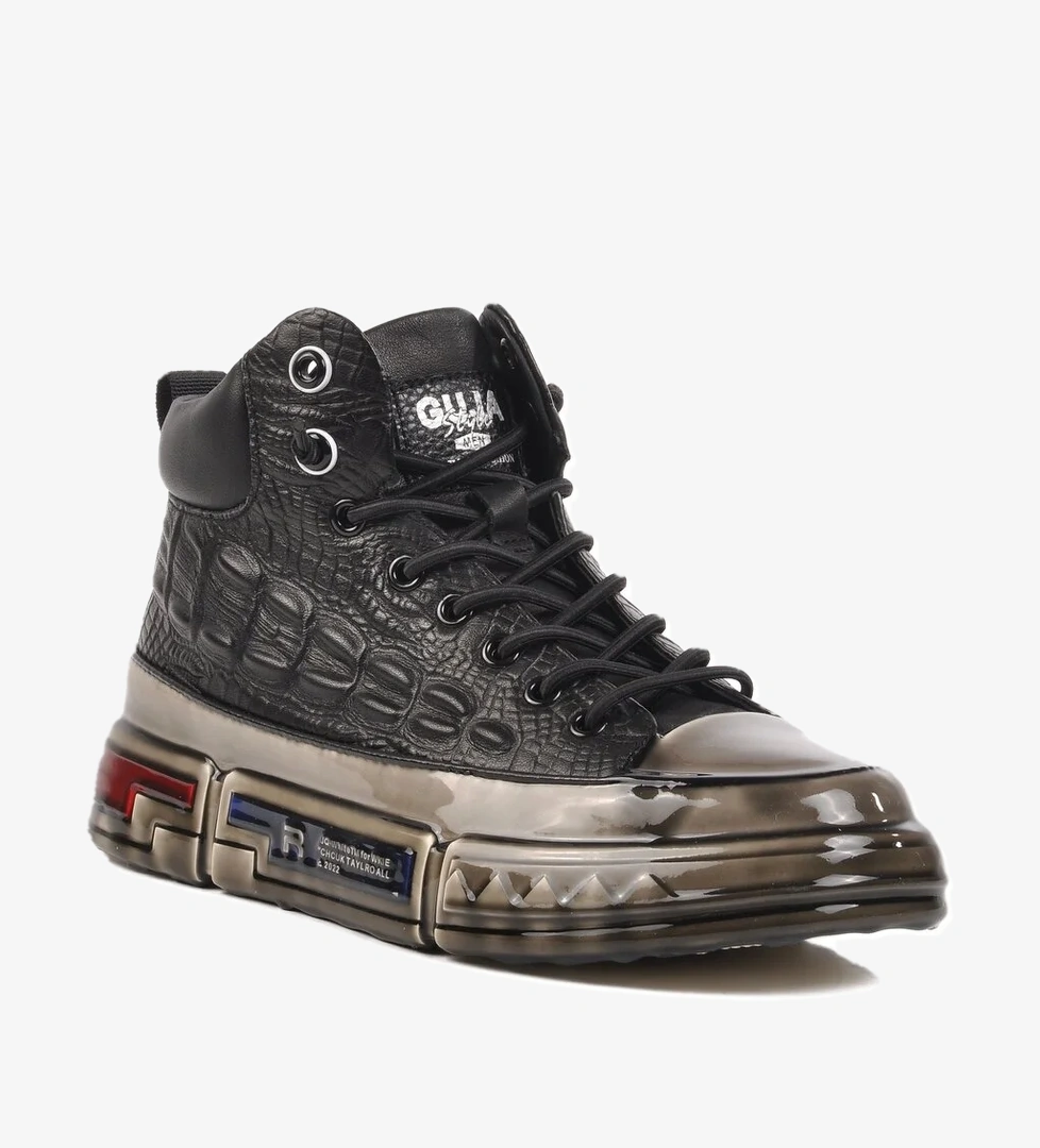 Siyah Hakiki Deri Bilek Boy Erkek Sneaker