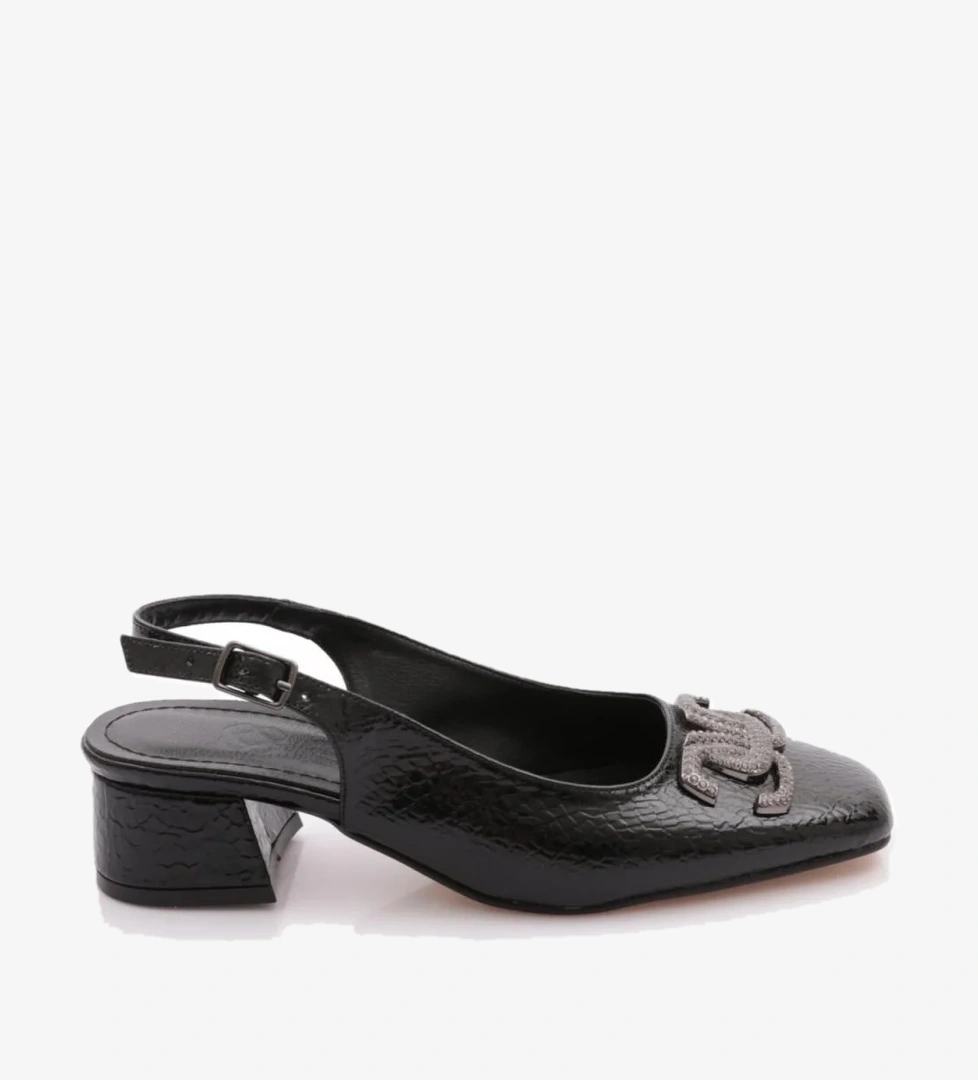 K39 Kadin Arkadan Bağlamali Tokali Topuklu Ayakkabi - Görsel 1