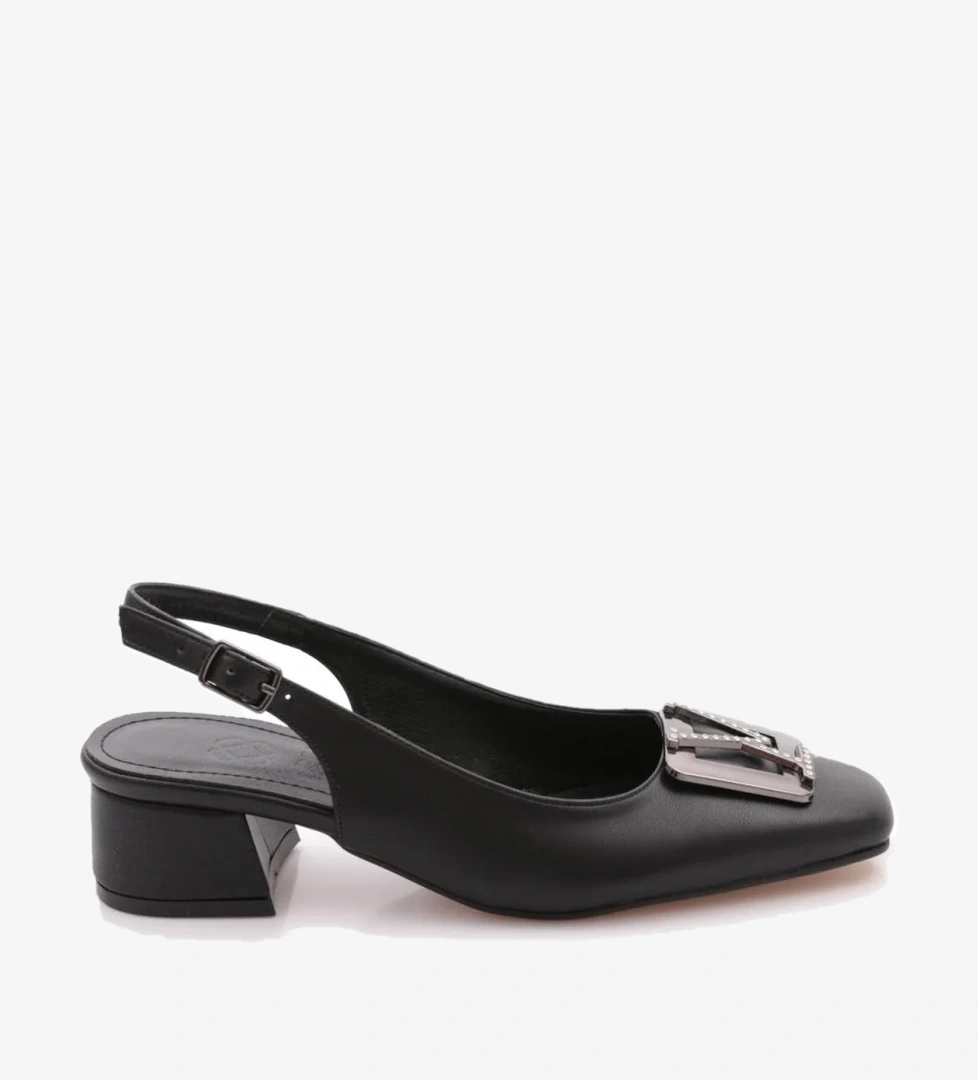 K339 Kadin Arkasi Kemerli Tokali Topuklu Ayakkabi - Görsel 1