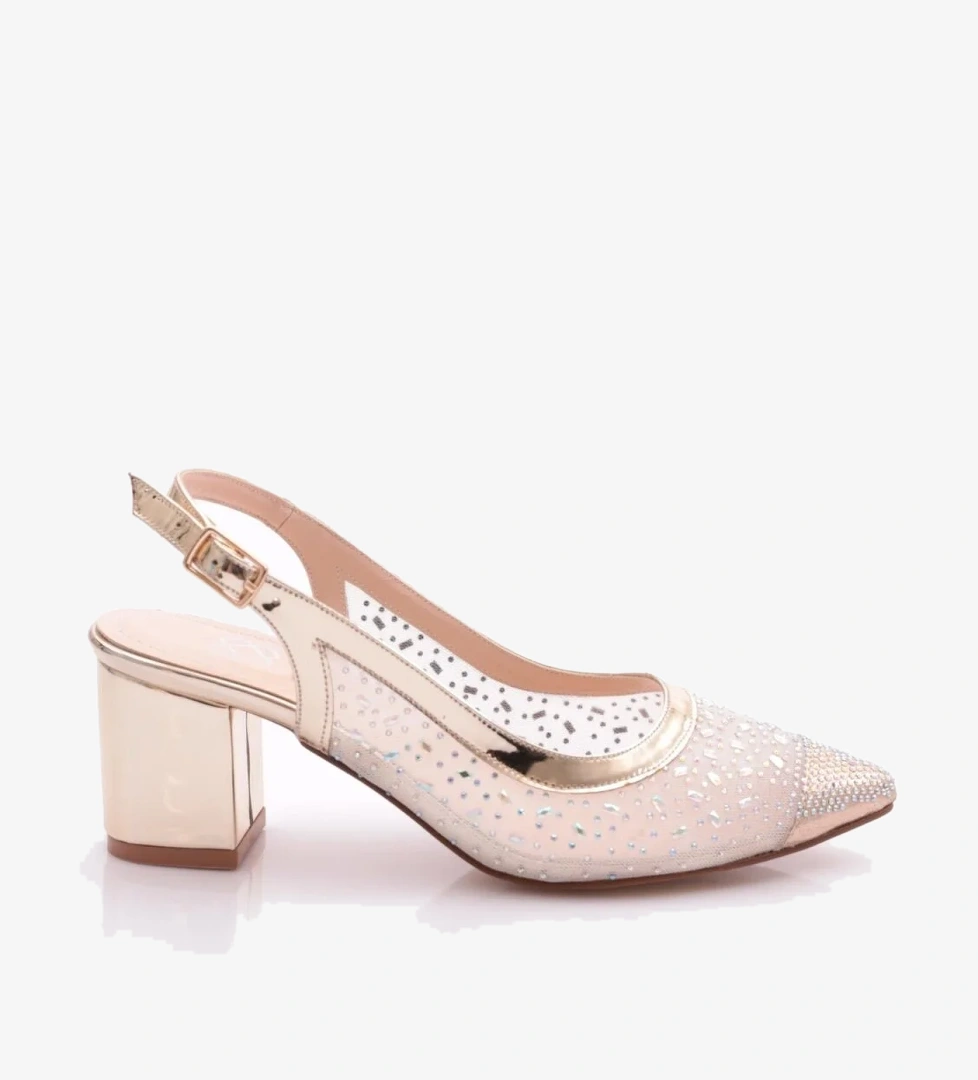 Dgn K145 Kadin Sivri Burun Yanlari Transparan Arkasi Kemerli Küt Topuklu Ayakkabi model görseli