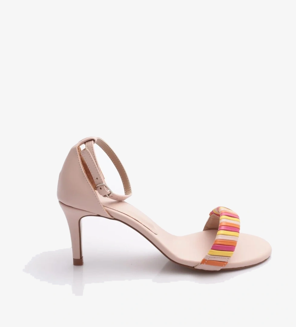 5315 Kadin Bilekten Bağlama Renkli Şerit Topuklu Ayakkabi - Görsel 1