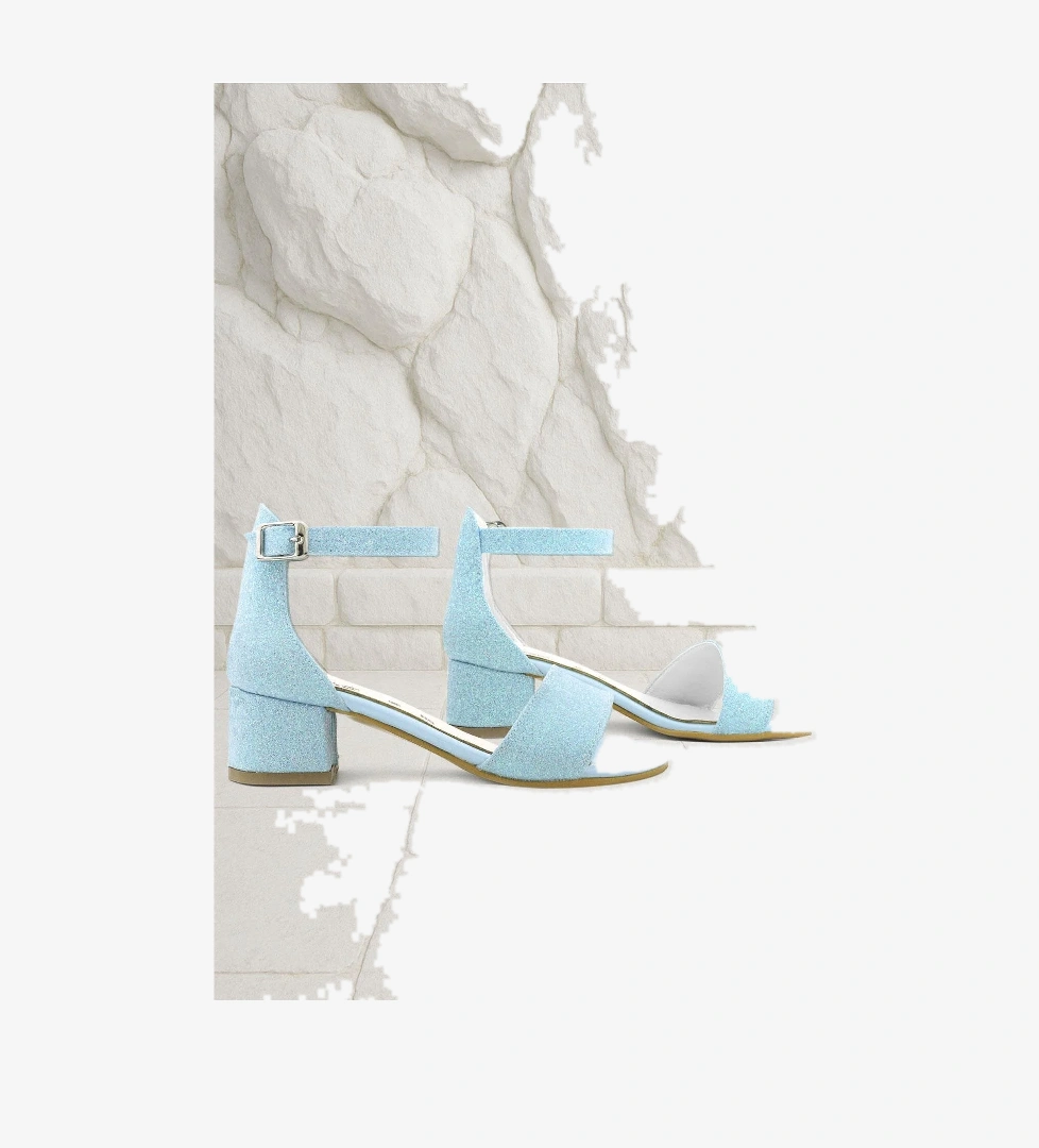 Lilo Simli Mavi Tek Bantlı Kız Çocuk Topuklu Abiye Ayakkabı - Görsel 1