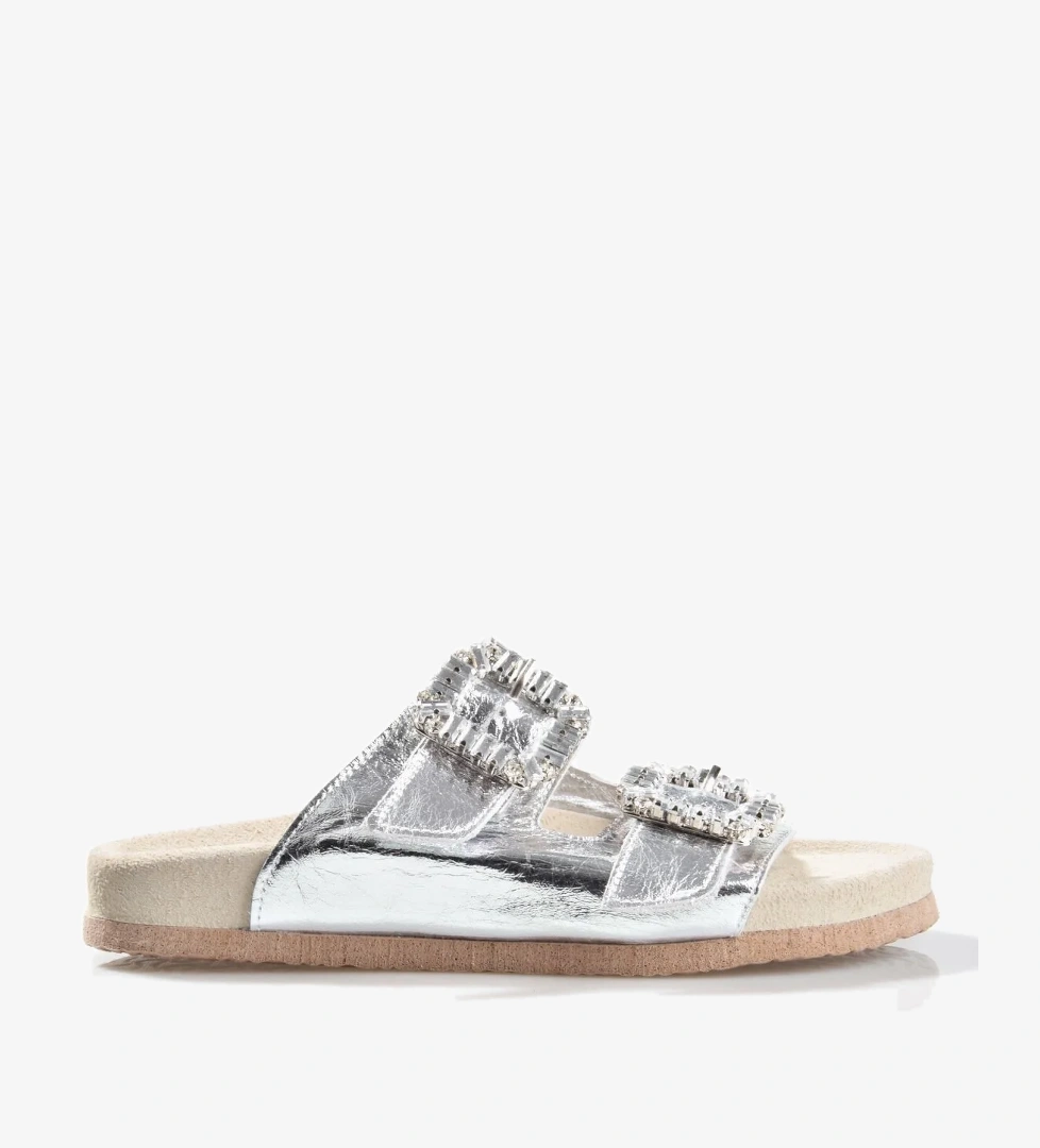 7759 Kadın Hakiki Deri Taşlı Terlik - Görsel 1