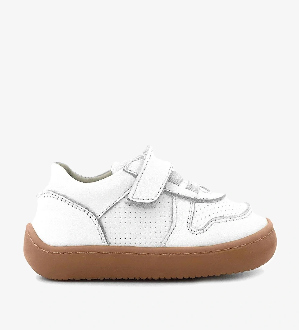 Bob Hakiki Deri Beyaz Barefoot Cırtlı Lastikli Bebek Sneaker Ayakkabı - Görsel 1