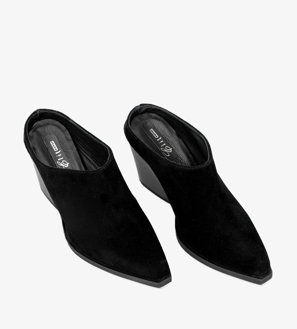 Elit Vega Kadın Hakiki Nubuk Deri Ortopedik Topuklu Terlik Siyah - Görsel 1