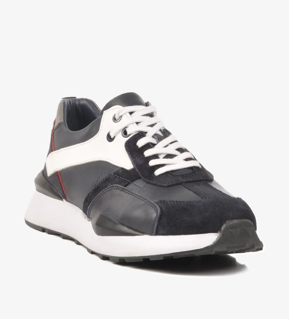 2Y1076M Lacivert-Beyaz Hakiki Deri Erkek Sneaker - Görsel 1