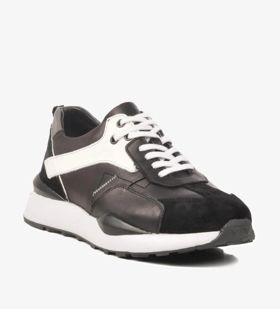 2Y1076-6285 M Siyah-Beyaz Hakiki Deri Erkek Sneaker