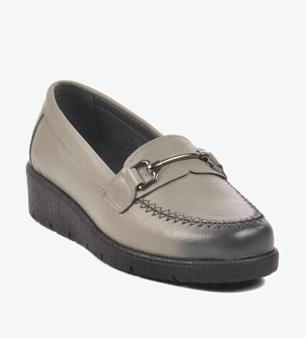 BB095 Z Gri Hakiki Deri Kadın Günlük Ayakkabı - Görsel 1