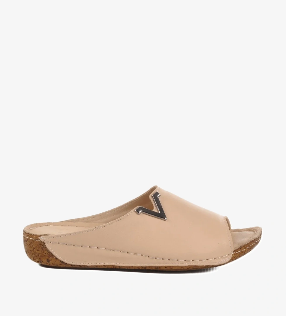 Bej Hakiki Deri Kadın Terlik 002 Z