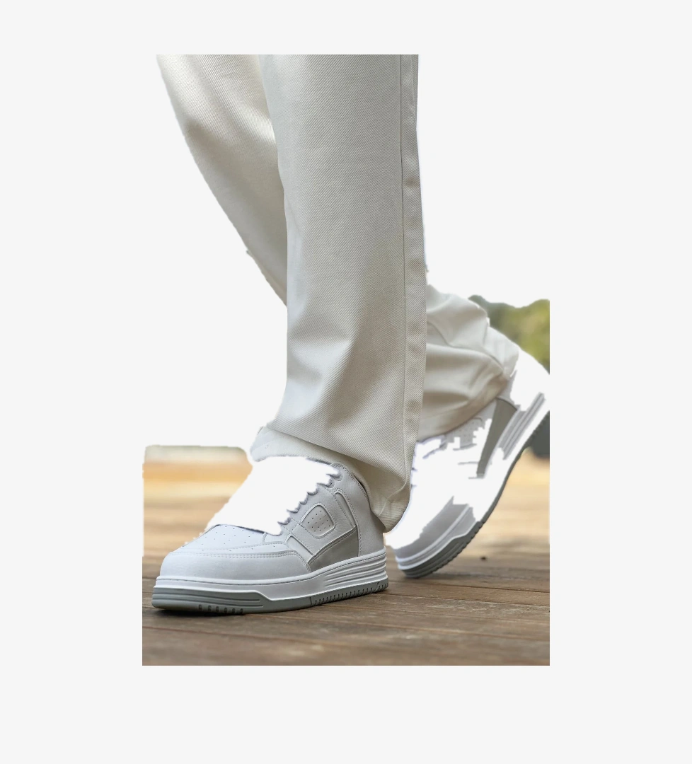 Pabucmarketi Bağcık Erkek Spor Ayakkabı Beyaz Siyah model görseli