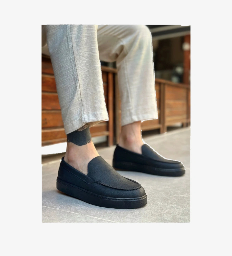 Pabucmarketi Bağcıksız Erkek Casual Ayakkabı SİYAH (SİYAH TABAN) model görseli