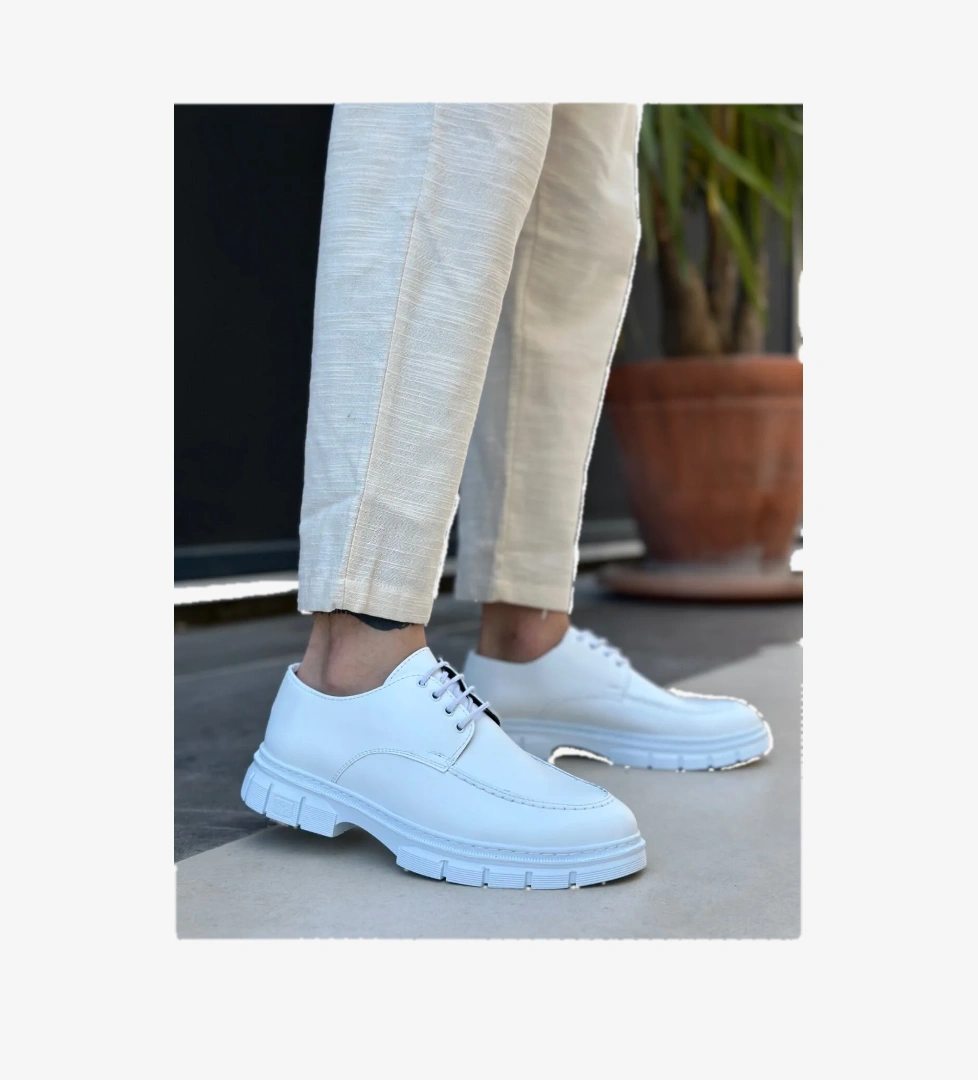 Pabucmarketi Bağcıklı Erkek Casual Ayakkabı BEYAZ RUGAN (BEYAZ TABAN) model görseli