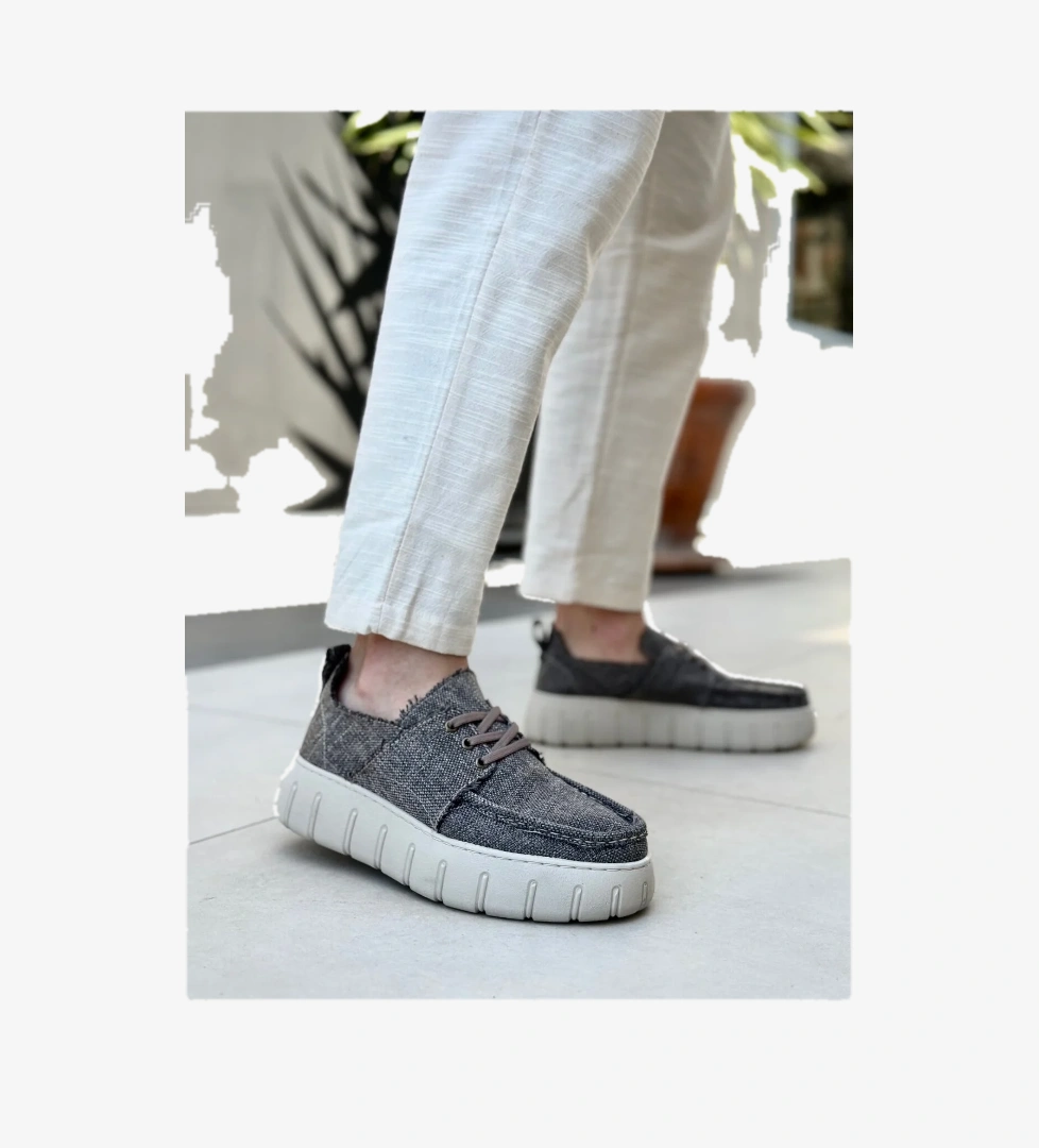 Pabucmarketi Bağcıklı Keten Erkek Günlük Ayakkabı KAHVERENGİ (KREM TABAN) model görseli